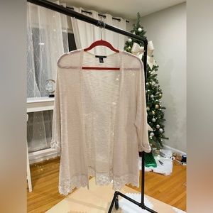 Forever 21 Ethereal Charm: Ivory Lace-Trimmed Knit Cardigan